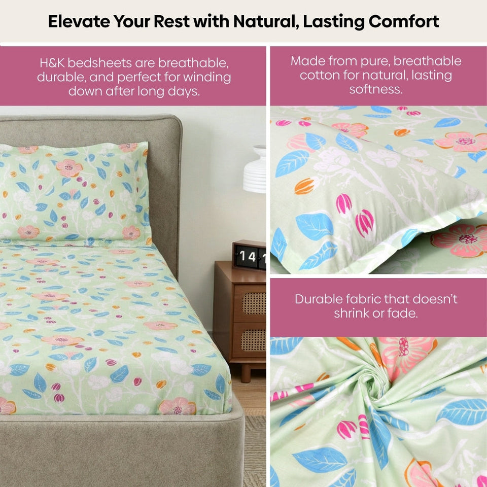 Bloomfield Dawn Combed Cotton King Fitted Bedsheet, 186 TC