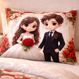 7D Glace Cotton Bedsheet Flat with 2 Pillow Covers | Wedding Couple Design | Premium Soft Fabric | 90x100 Inch Single Size Bedsheet