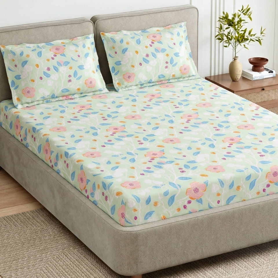 Bloomfield Dawn Combed Cotton King Fitted Bedsheet, 186 TC