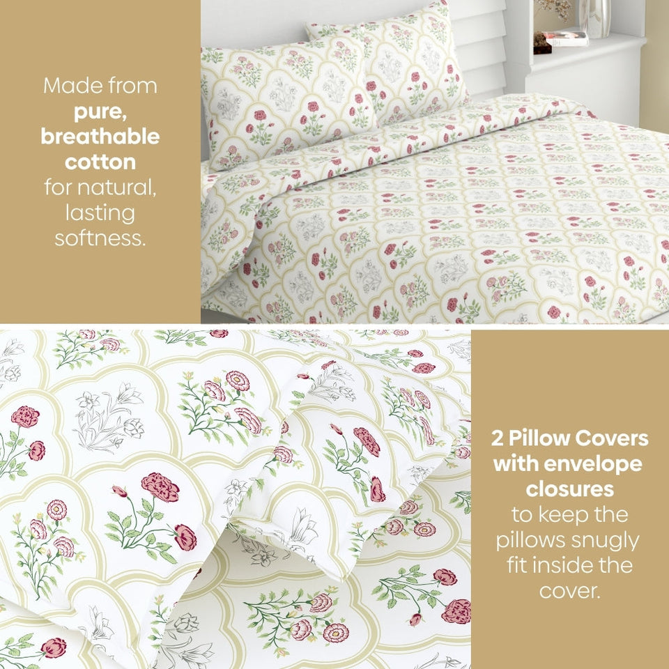 Rose Serenity, 100% Cotton King Size Bedsheet, 186 TC