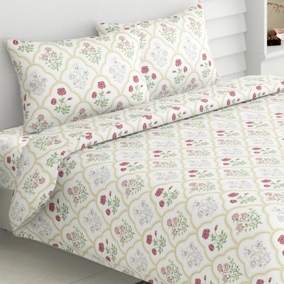 Rose Serenity, 100% Cotton King Size Bedsheet, 186 TC