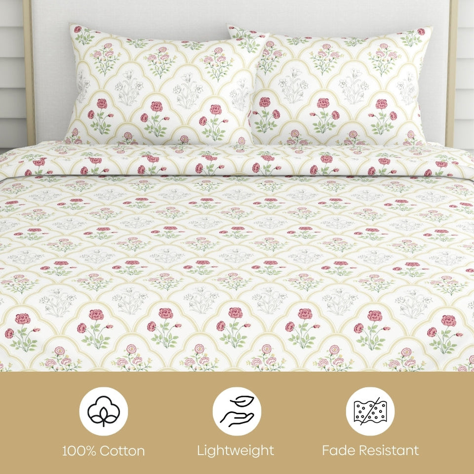 Rose Serenity, 100% Cotton King Size Bedsheet, 186 TC
