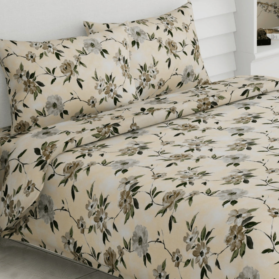 Greek Garden Romance, 100% Cotton King Size Bedsheet, 186 TC Yellow