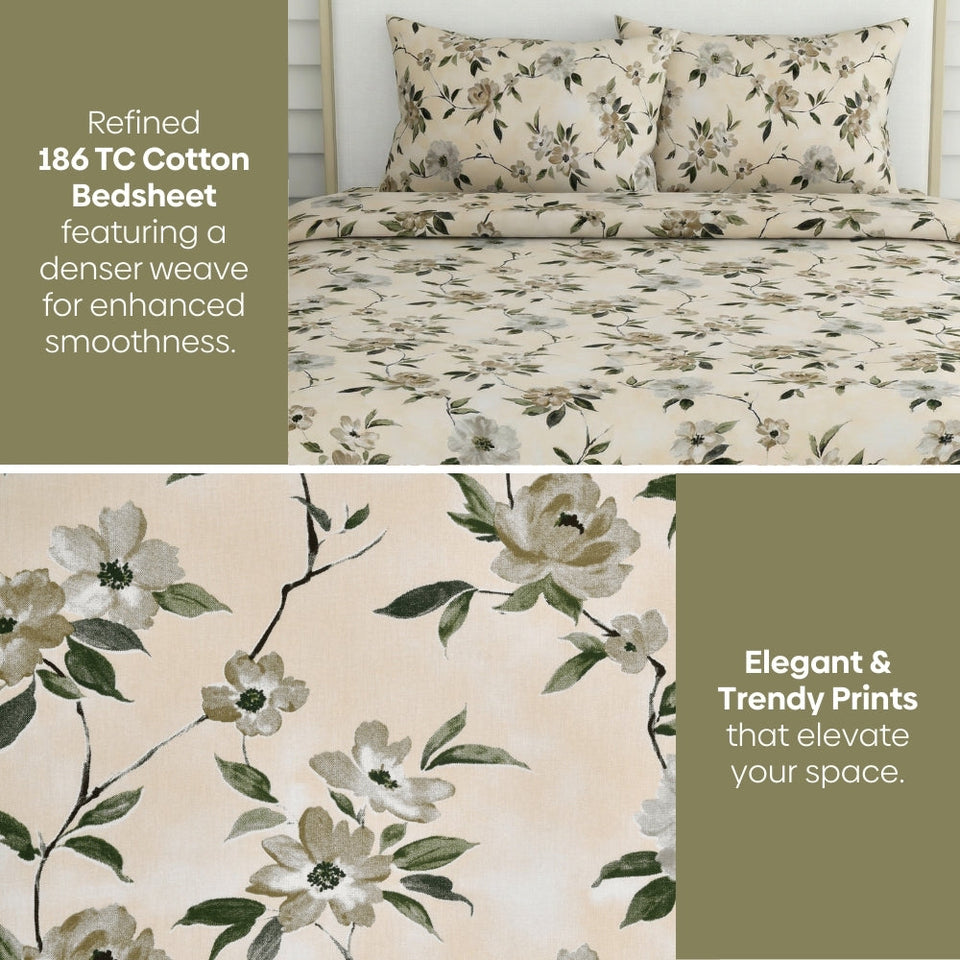 Greek Garden Romance, 100% Cotton King Size Bedsheet, 186 TC Yellow