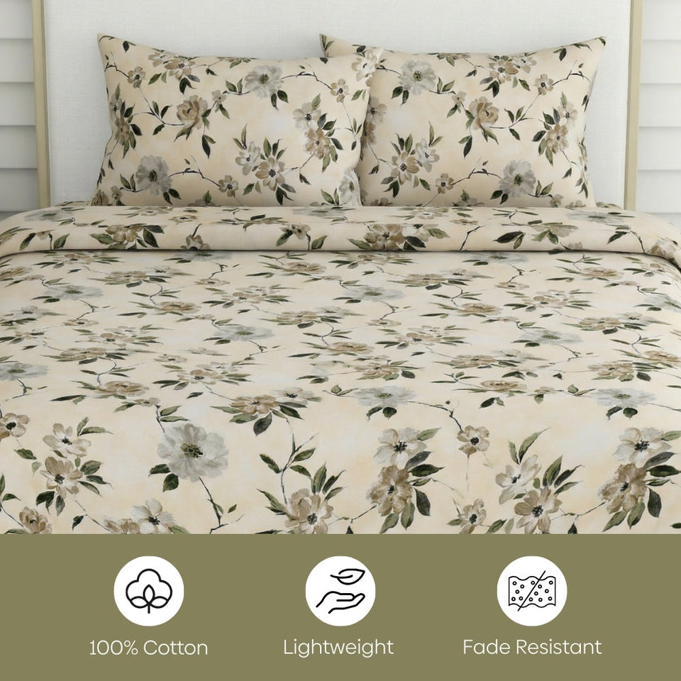 Greek Garden Romance, 100% Cotton King Size Bedsheet, 186 TC Yellow