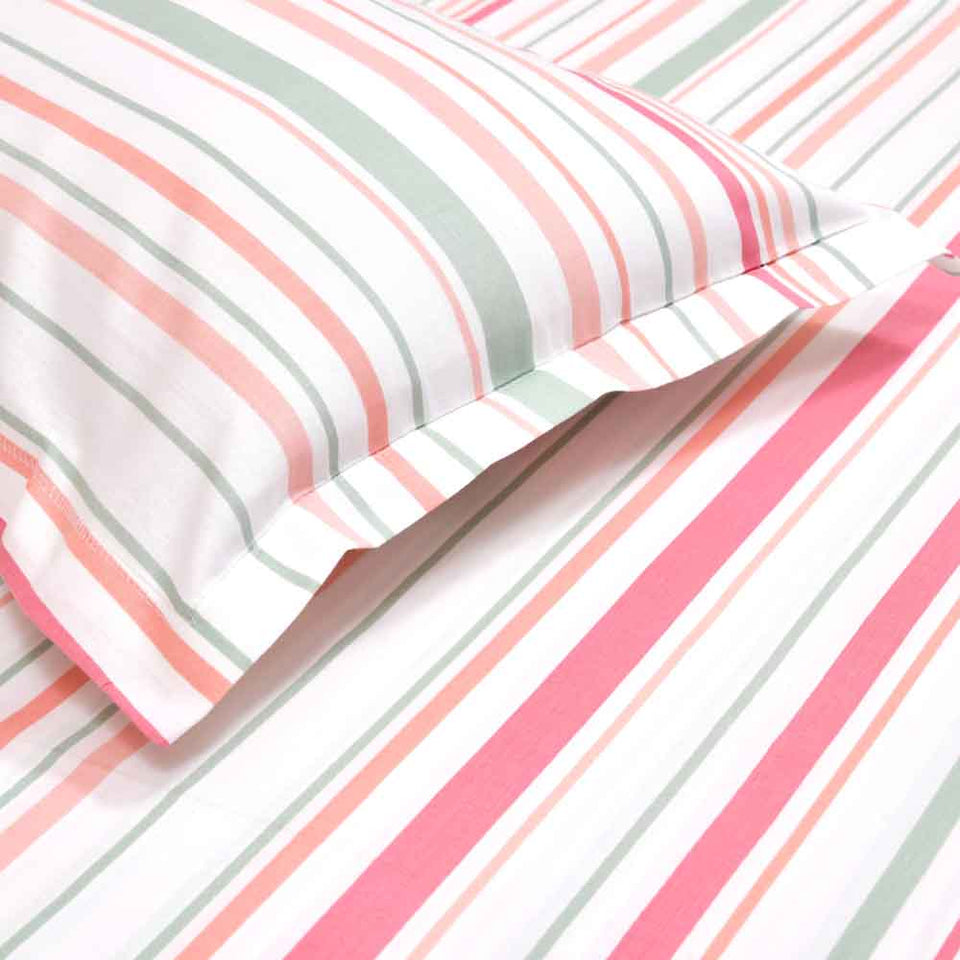 Magical Stripes 100% Cotton King Size Bedsheet, 186 TC, Pink and Green