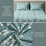 Green foliage 100% Cotton King Fitted Bedsheet, 144 TC