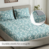 Green foliage 100% Cotton King Fitted Bedsheet, 144 TC