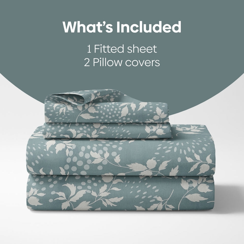 Green foliage 100% Cotton King Fitted Bedsheet, 144 TC
